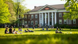 University campus with big field photography students are waking gossiping their campus free