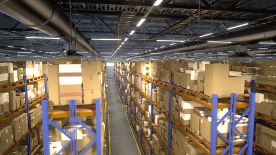 Warehouse interior shelves